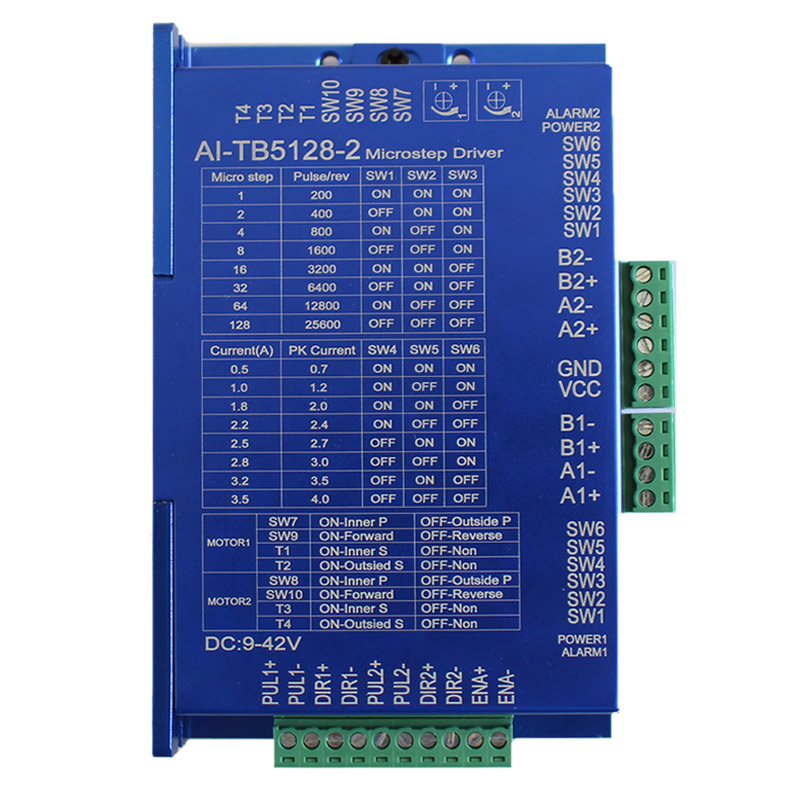 兩軸自發脈沖驅控 42/57 兩相步進電機驅動器 雙軸 128細分 4.0A AI-TB5128-2